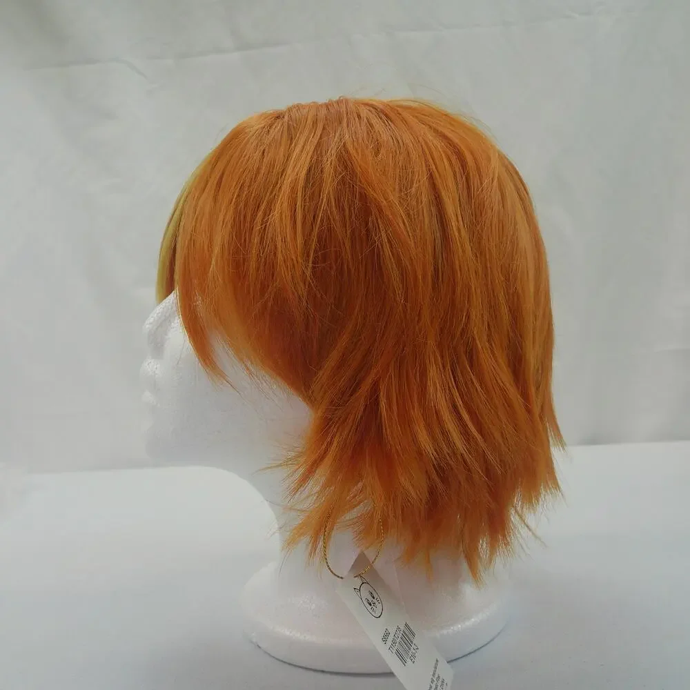 Short Orange Cosplay Wig with Yellow Streak – Layered Style